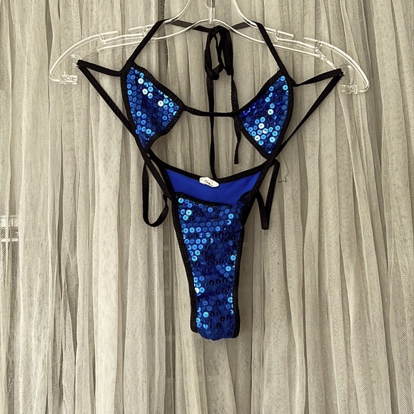 ⭐️ Mimi’s Bikinis Blue sequin black trim teeny weeni bikini Win Bikini contest S - Picture 1 of 16